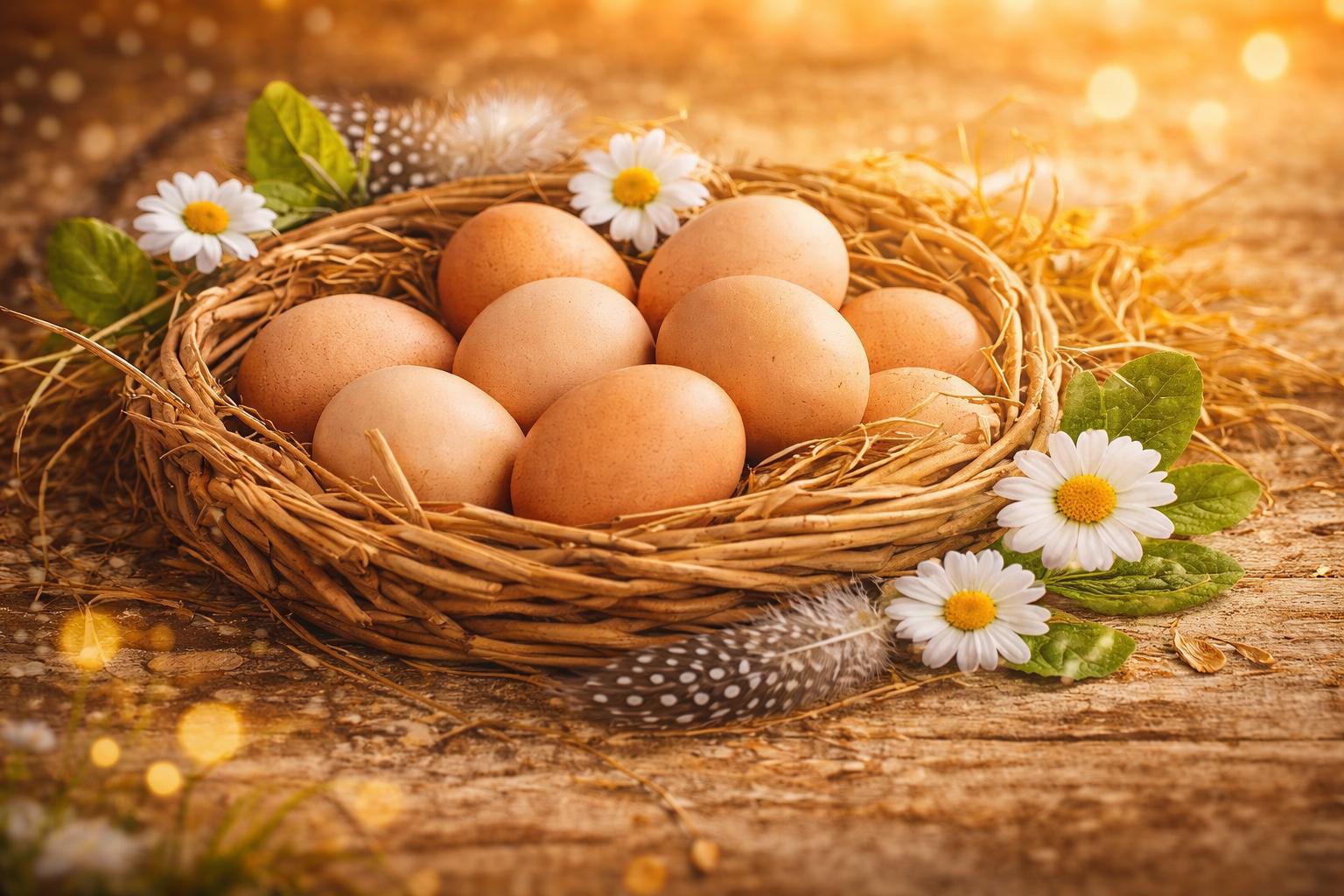 Frische Eier im Korb